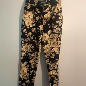 Lauren Ralph Lauren Black and Gold Floral Straight Leg linen Pants 4
